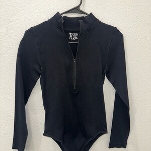 Black Zip-Front Long Sleeve Bodysuit